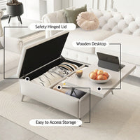 35 Inch Wide Square Lift Top Storage Bench Coffee Table With Oversized Ottoman And Metal Legs For Living Room