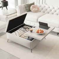 35 Inch Wide Square Lift Top Storage Bench Coffee Table With Oversized Ottoman And Metal Legs For Living Room