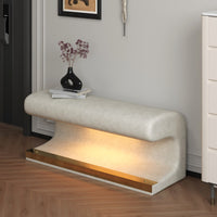 Minimalist Leather Upholstered Entryway Bench With Motion-Sensing LED Light For Living Room Bedroom End Of Bed