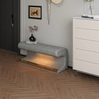 Minimalist Leather Upholstered Entryway Bench With Motion-Sensing LED Light For Living Room Bedroom End Of Bed
