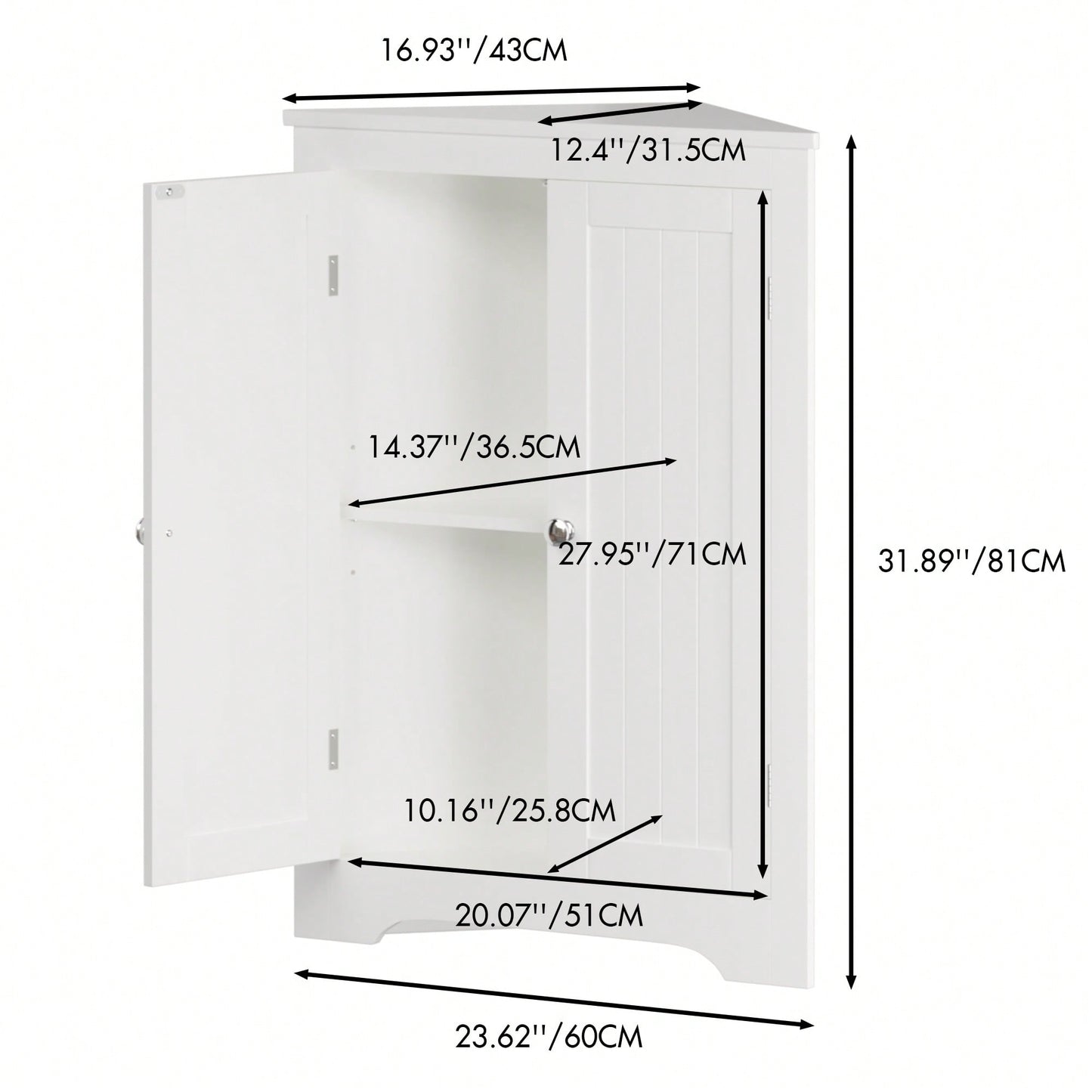 Multifunctional Freestanding Corner Cabinet With Adjustable Shelves And Beadboard Doors For Bathroom Kitchen Living Room Storage