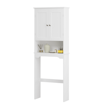 Over The Toilet Storage Cabinet with Adjustable Shelves and Tipover Restraint Device MDF Space Saver for Bathroom with Beadboard Design