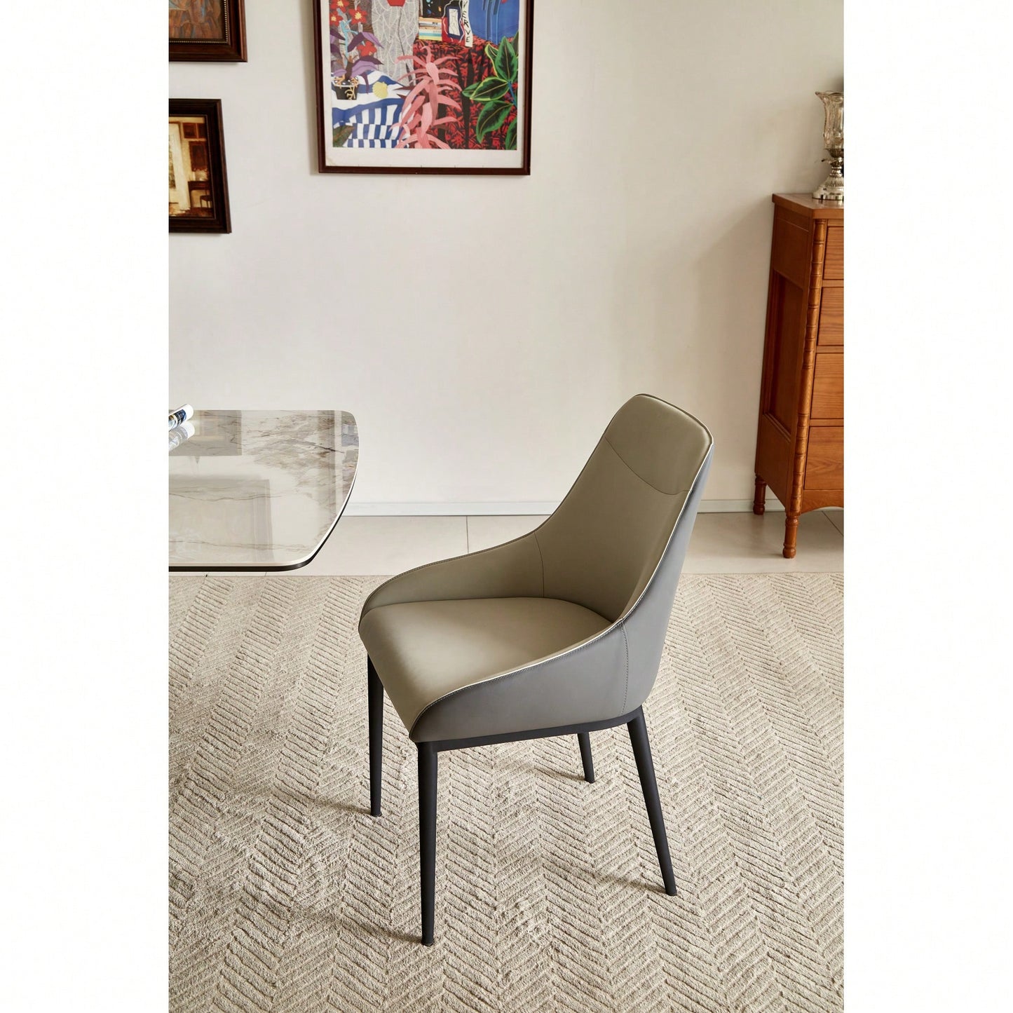 Modern PU Leather Dining Chairs With Metal Legs Set Of 2 Comfortable Wide Seat Accent Side Chairs For Kitchen Living Room