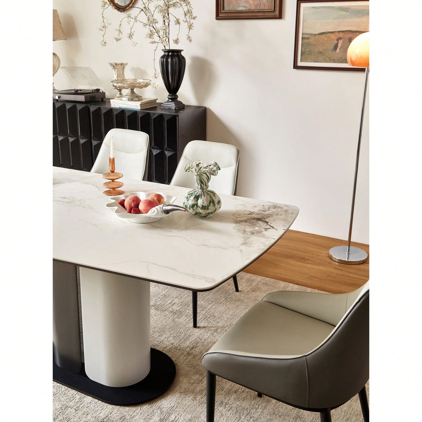 Modern PU Leather Dining Chairs With Metal Legs Set Of 2 Comfortable Wide Seat Accent Side Chairs For Kitchen Living Room