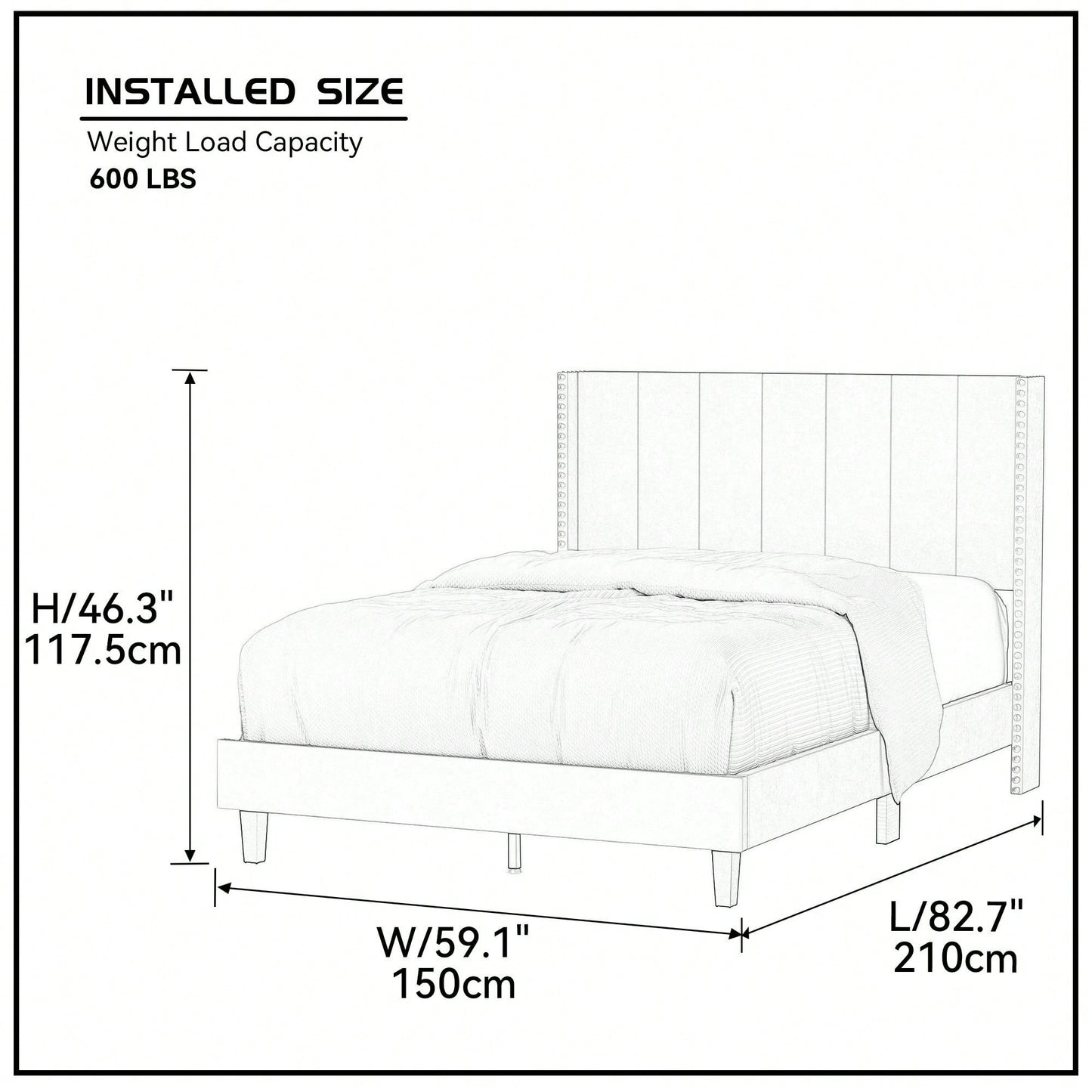 Velvet Upholstered Full Size Bed Frame With Channel Tufted Headboard And Decorative Nailheads