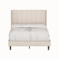 Velvet Upholstered Full Size Bed Frame With Channel Tufted Headboard And Decorative Nailheads