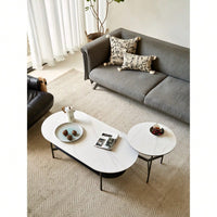 Elegant Ceramic Coffee Table With Walnut Finish Bottom Shelf And Metal Frame For Living Room And Office, Modern Design, Easy Assembly