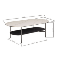 Elegant Ceramic Coffee Table With Walnut Finish Bottom Shelf And Metal Frame For Living Room And Office, Modern Design, Easy Assembly