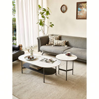 Elegant Ceramic Coffee Table With Walnut Finish Bottom Shelf And Metal Frame For Living Room And Office, Modern Design, Easy Assembly