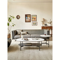 Elegant Ceramic Coffee Table With Walnut Finish Bottom Shelf And Metal Frame For Living Room And Office, Modern Design, Easy Assembly