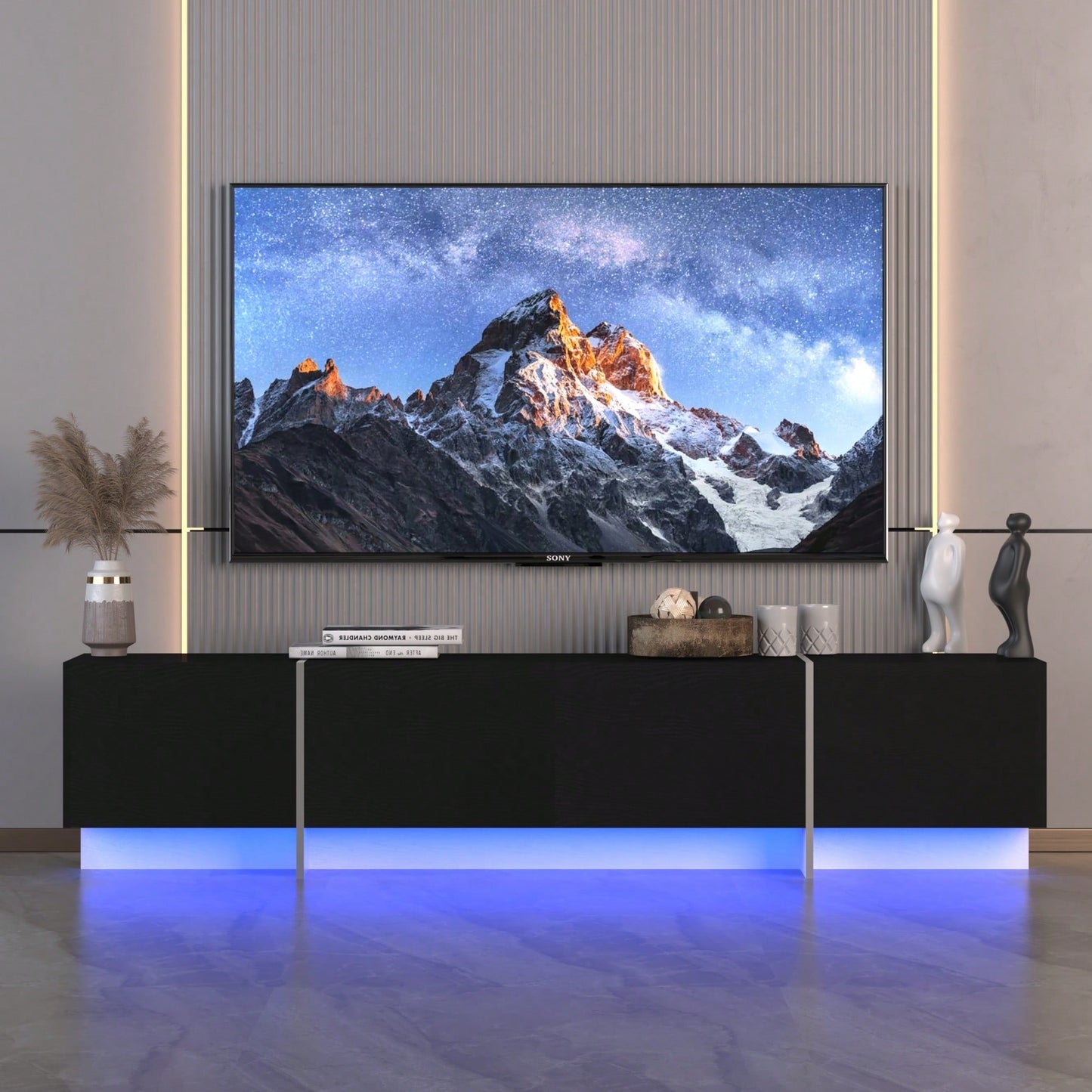 Modern LED TV Stand With RGB Lights And 90% Storage Space For 75 Inch TVs, App And Remote Control Entertainment Center