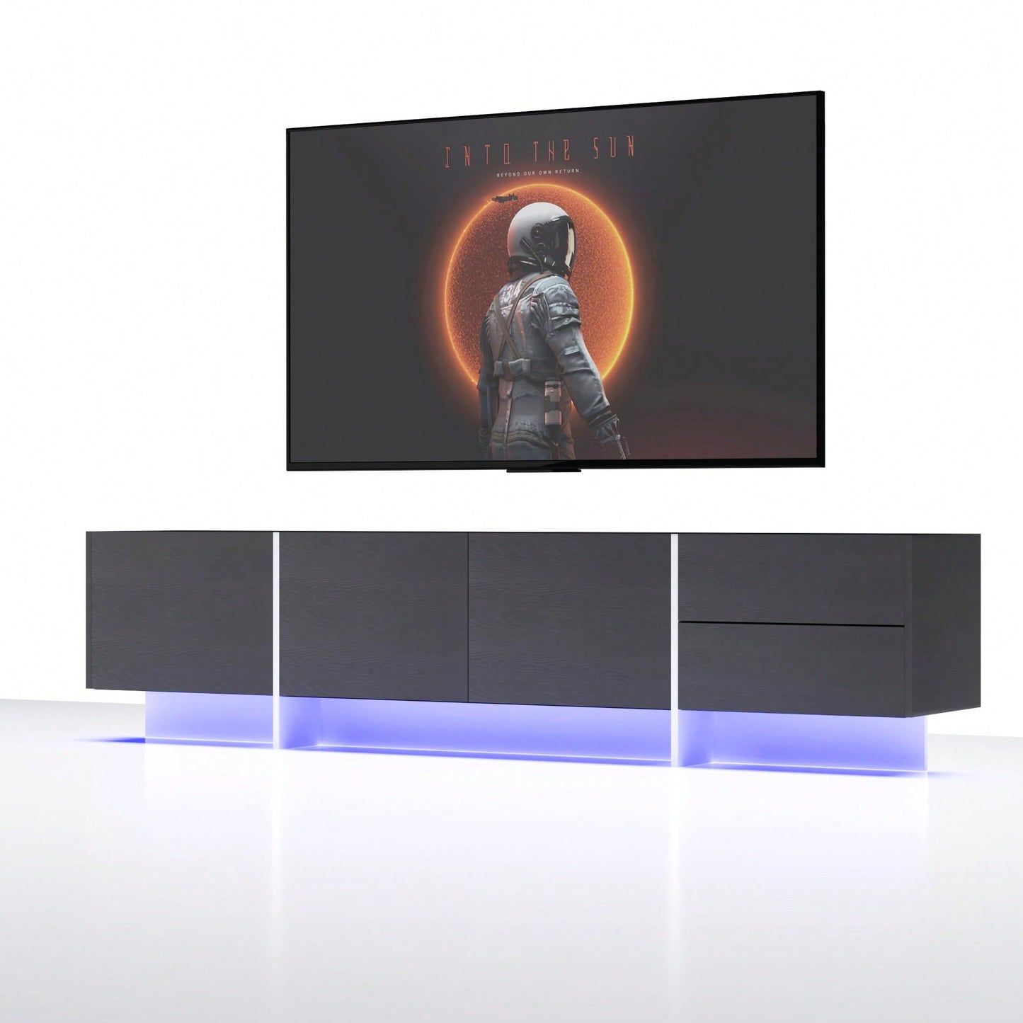 Modern LED TV Stand With RGB Lights And 90% Storage Space For 75 Inch TVs, App And Remote Control Entertainment Center