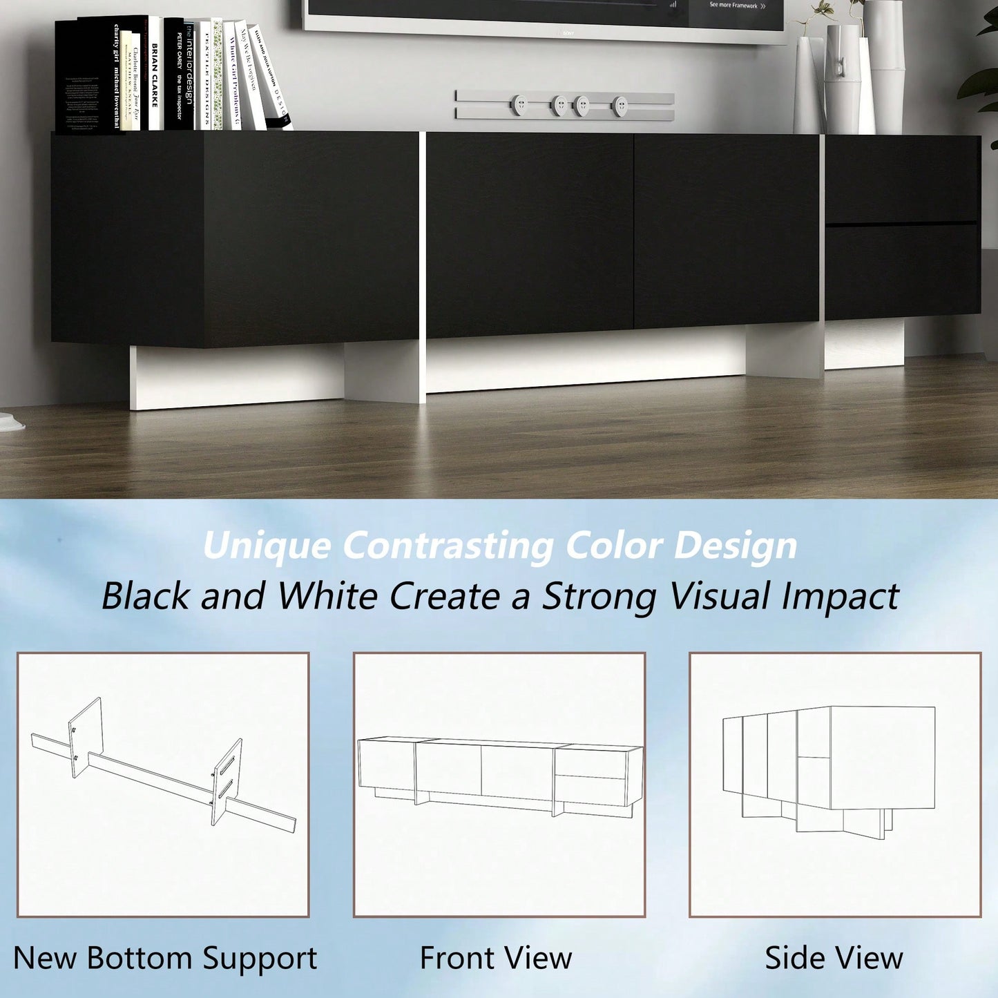 Modern LED TV Stand With RGB Lights And 90% Storage Space For 75 Inch TVs, App And Remote Control Entertainment Center