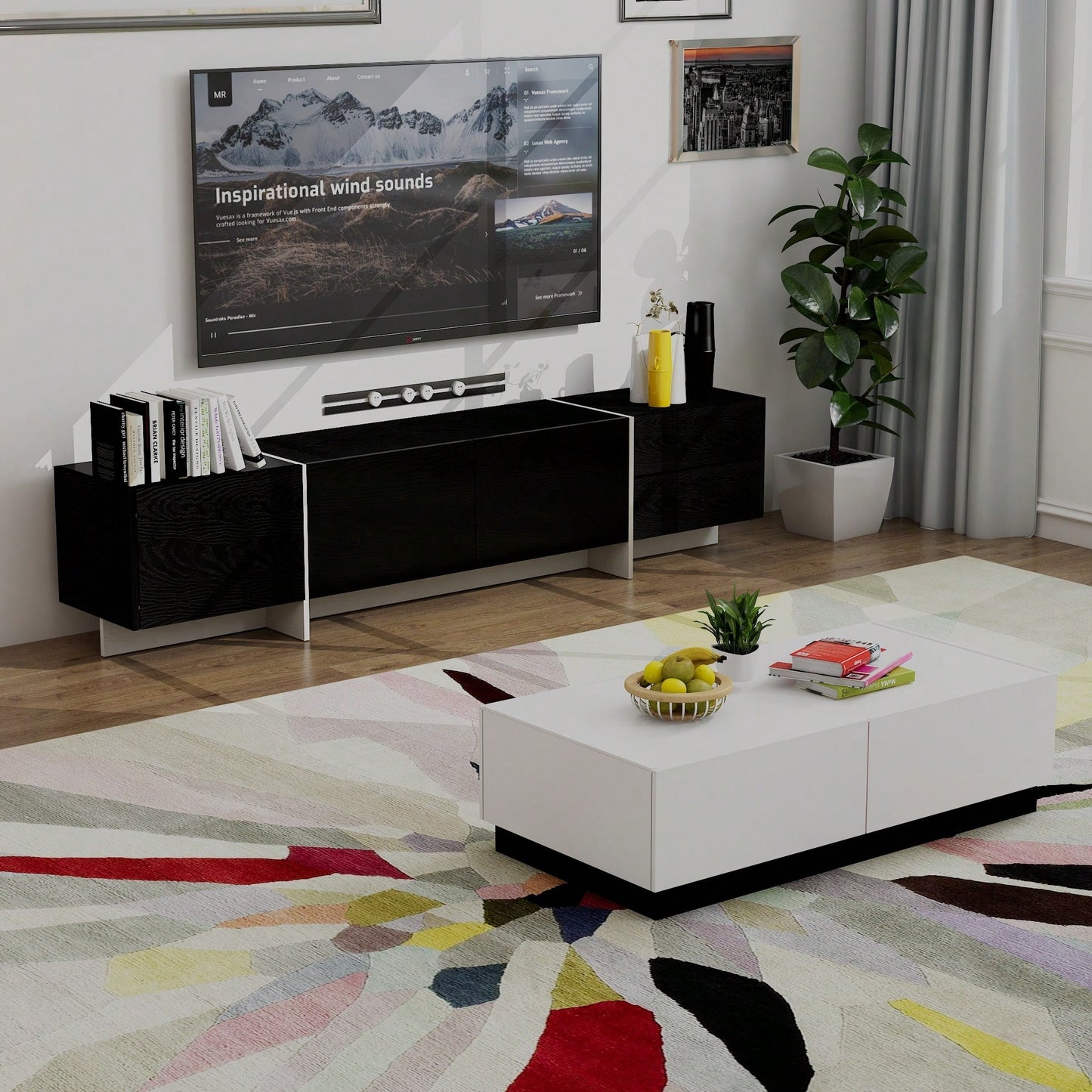 Modern LED TV Stand With RGB Lights And 90% Storage Space For 75 Inch TVs, App And Remote Control Entertainment Center