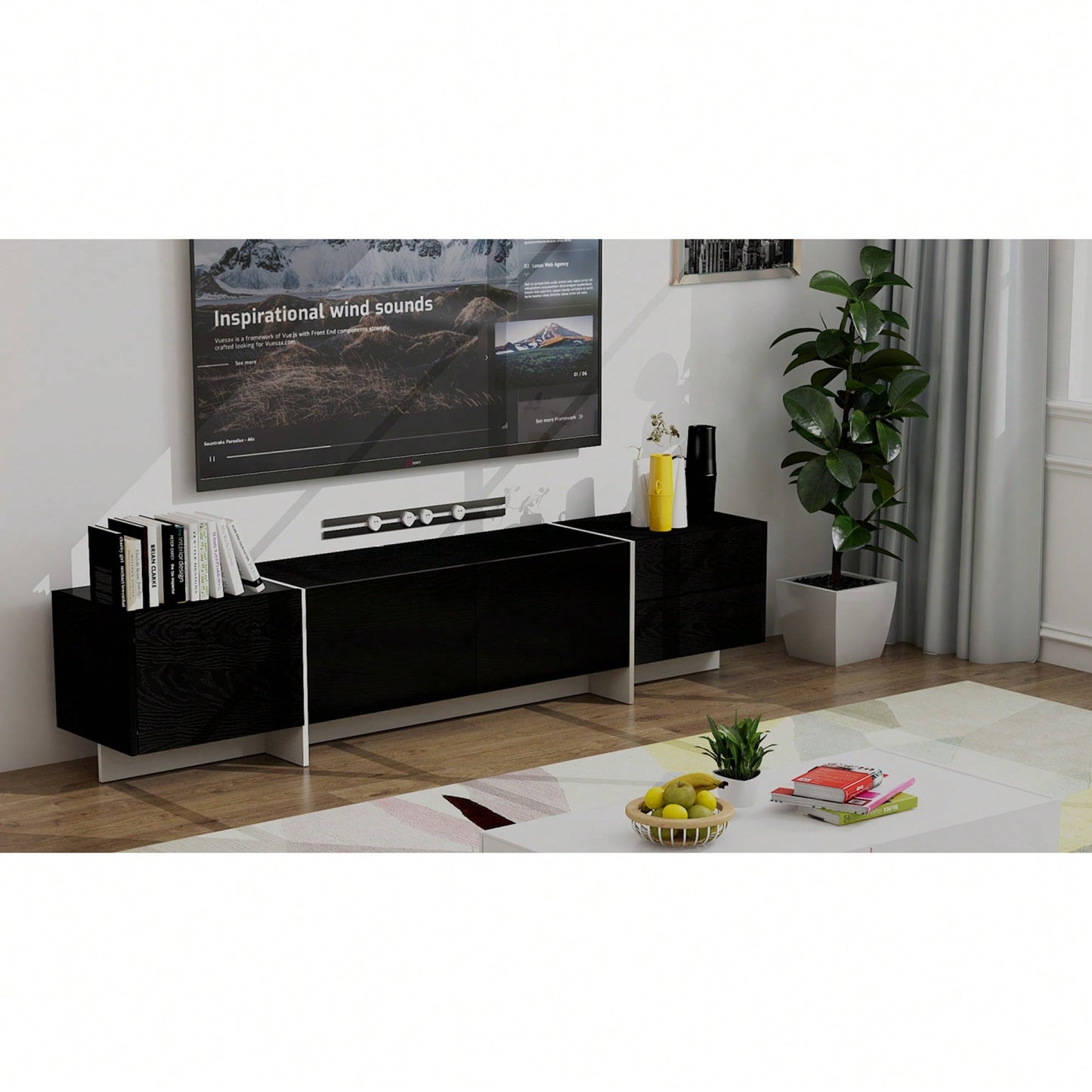 Modern LED TV Stand With RGB Lights And 90% Storage Space For 75 Inch TVs, App And Remote Control Entertainment Center