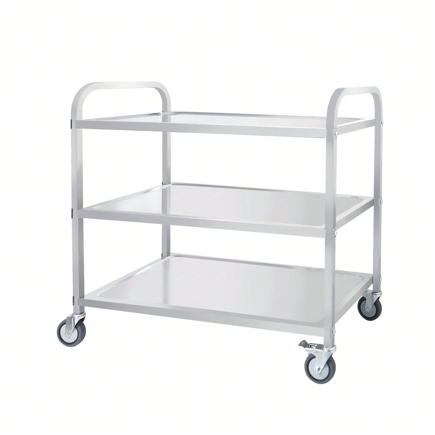 Heavy-Duty 3-Tier Stainless Steel Rolling Cart with Locking Wheels for Kitchen and Service Use 400 LBS Capacity