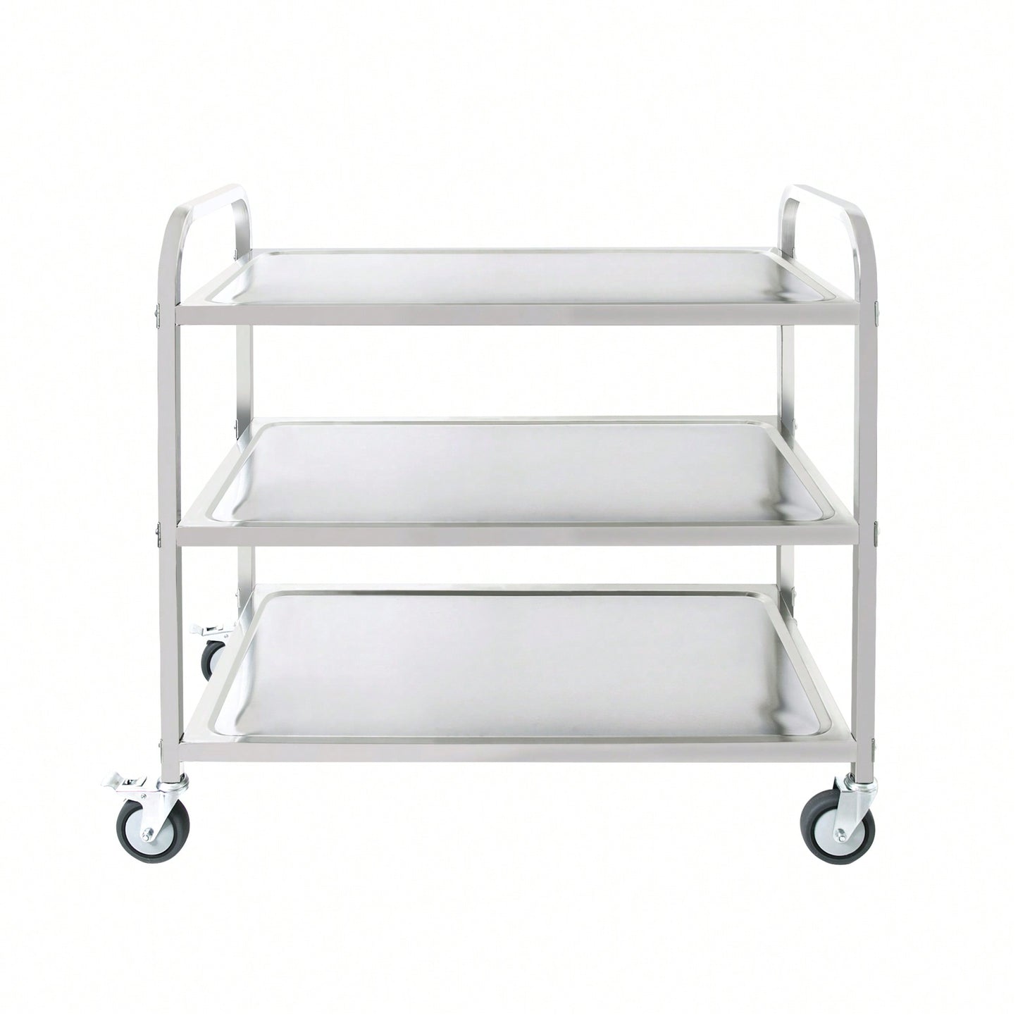 Heavy-Duty 3-Tier Stainless Steel Rolling Cart with Locking Wheels for Kitchen and Service Use 400 LBS Capacity