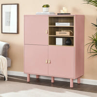 Multifunctional Modern Wooden Storage Cabinet With Leather Handles And Open Compartments For Home And Office Organization