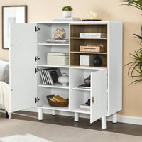 Multifunctional Modern Wooden Storage Cabinet With Leather Handles And Open Compartments For Home And Office Organization