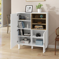 Multifunctional Modern Wooden Storage Cabinet With Leather Handles And Open Compartments For Home And Office Organization