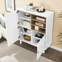 Multifunctional Modern Wooden Storage Cabinet With Leather Handles And Open Compartments For Home And Office Organization