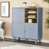 Multifunctional Modern Wooden Storage Cabinet With Leather Handles And Open Compartments For Home And Office Organization