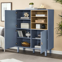 Multifunctional Modern Wooden Storage Cabinet With Leather Handles And Open Compartments For Home And Office Organization