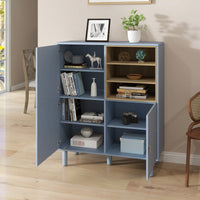 Multifunctional Modern Wooden Storage Cabinet With Leather Handles And Open Compartments For Home And Office Organization