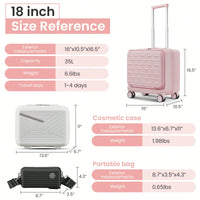 18 Inch Lightweight Hard Shell Carry On Luggage with Front Compartment TSA Lock Spinner Wheels for Men and Women