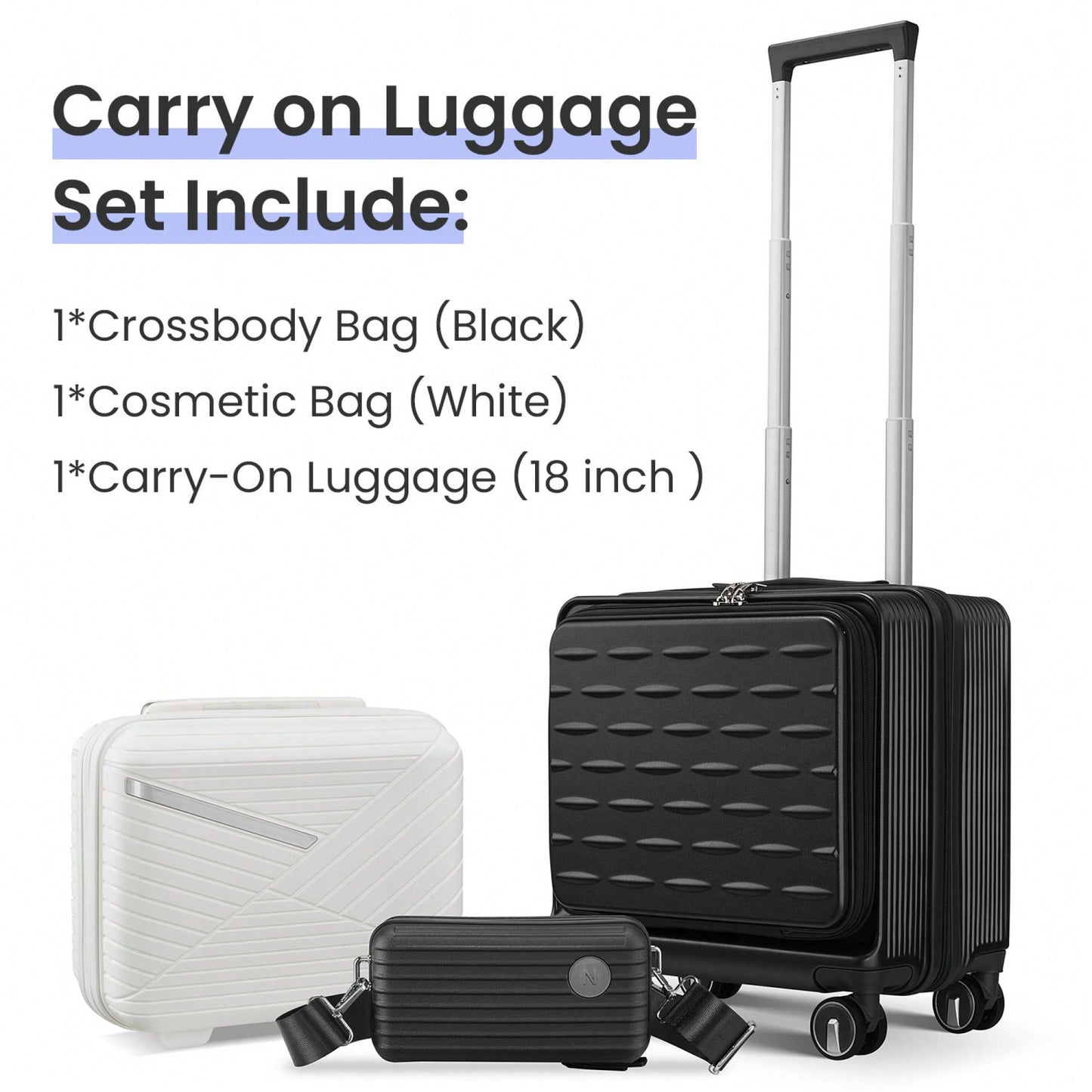 18 Inch Lightweight Hard Shell Carry On Luggage with Front Compartment TSA Lock Spinner Wheels for Men and Women