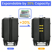 18 Inch Lightweight Hard Shell Carry On Luggage with Front Compartment TSA Lock Spinner Wheels for Men and Women