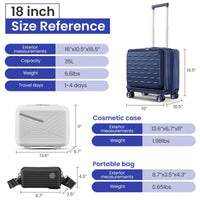 18 Inch Lightweight Hard Shell Carry On Luggage with Front Compartment TSA Lock Spinner Wheels for Men and Women