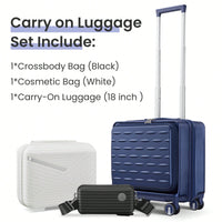 18 Inch Lightweight Hard Shell Carry On Luggage with Front Compartment TSA Lock Spinner Wheels for Men and Women