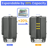 18 Inch Lightweight Hard Shell Carry On Luggage with Front Compartment TSA Lock Spinner Wheels for Men and Women