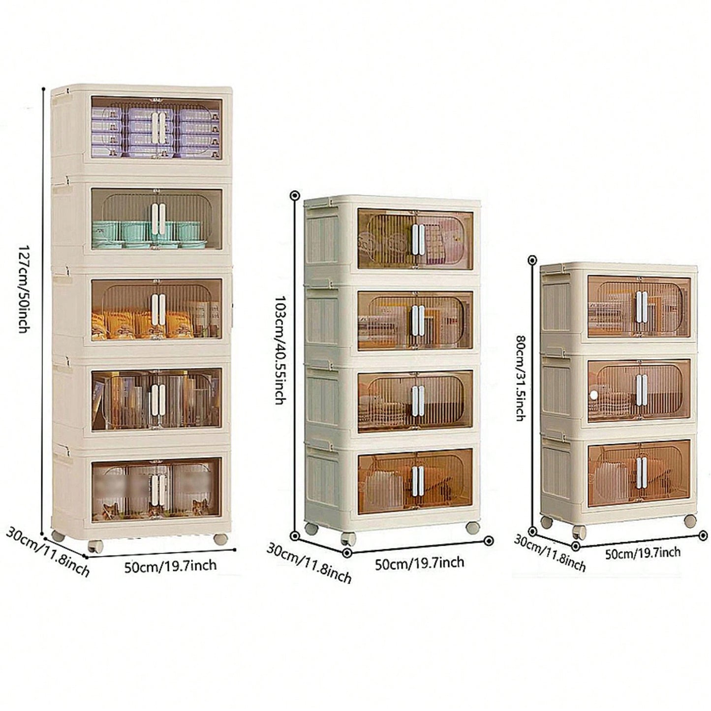 19.69 Inch Wide Folding Storage Cabinet 4 Tiers Collapsible Container With Magnetic Door And Wheels Ideal For Home Organization