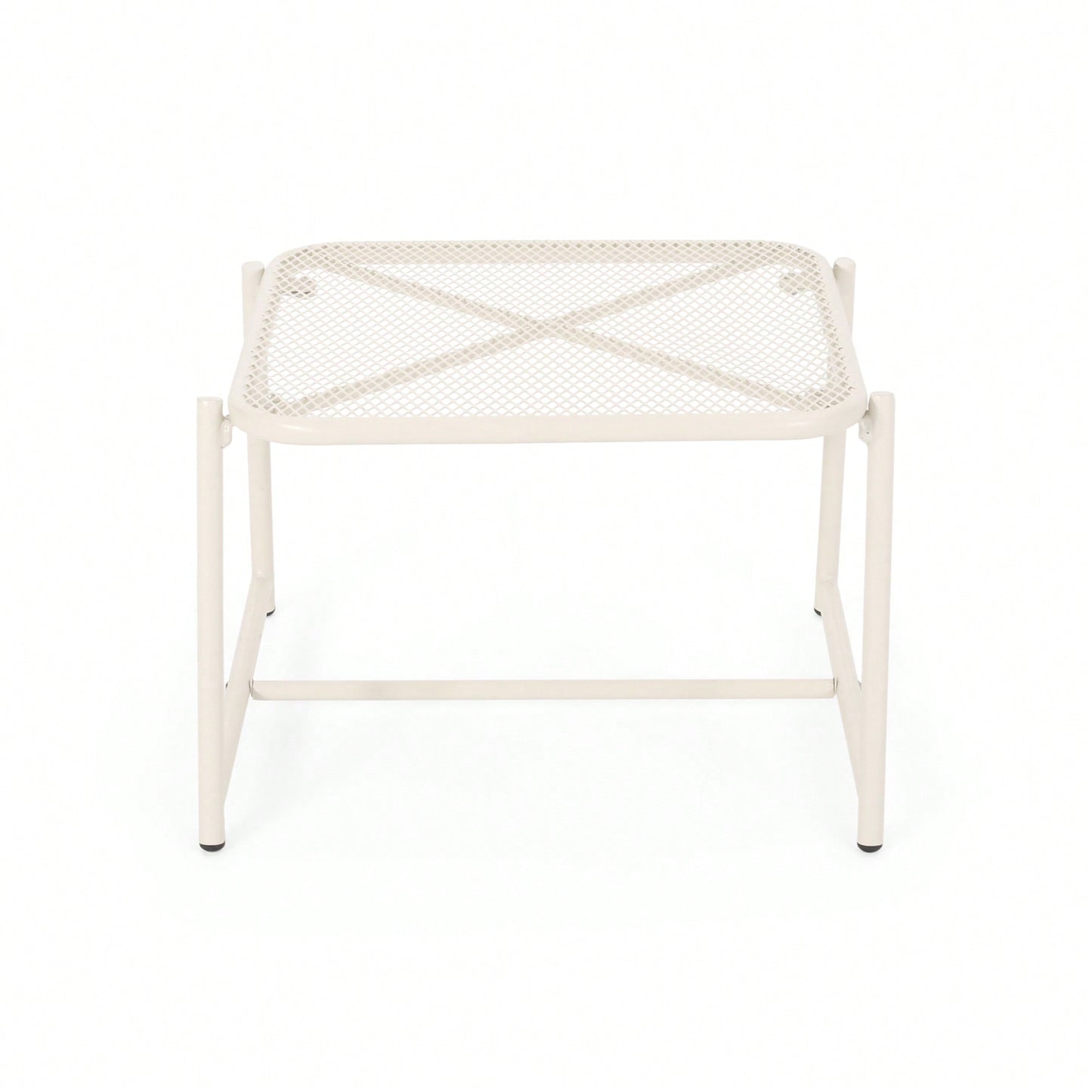 Modern White Iron Outdoor Side Table With Mesh Top And Sled Base 13 Inches High