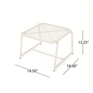 Modern White Iron Outdoor Side Table With Mesh Top And Sled Base 13 Inches High