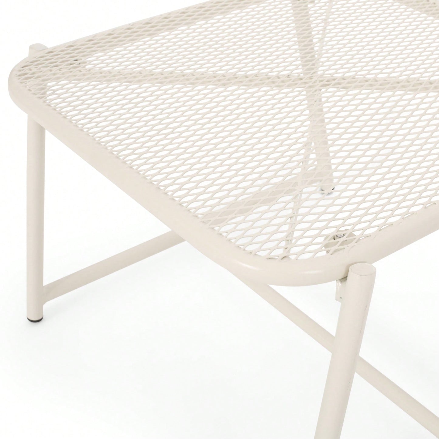 Modern White Iron Outdoor Side Table With Mesh Top And Sled Base 13 Inches High