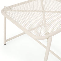 Modern White Iron Outdoor Side Table With Mesh Top And Sled Base 13 Inches High