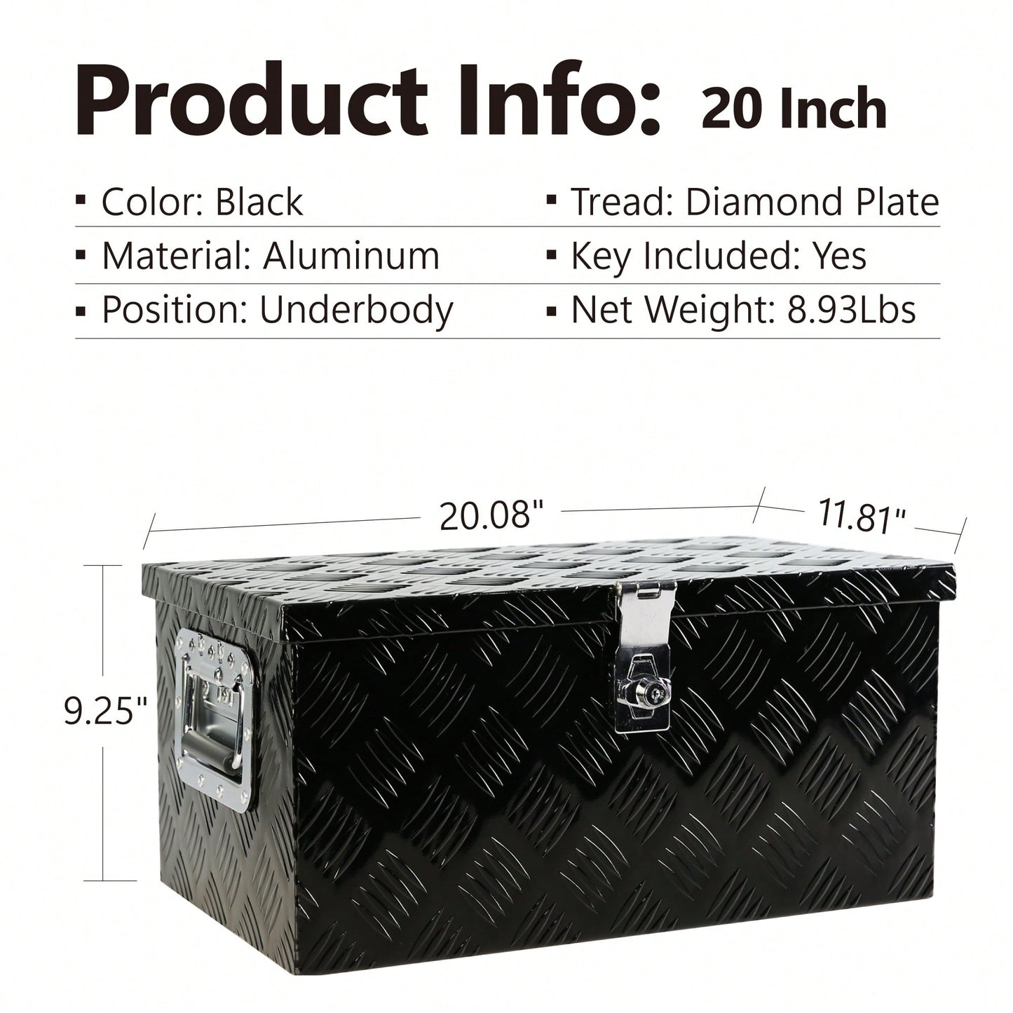 20 Inch Lightweight Aluminum Tool Box For Truck RV ATV Outdoor Storage Organizer With Lock And Side Handle