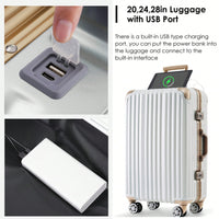 24in Aluminum Frame Carry-On Luggage With USB Port Spinner Wheels TSA Lock Travel Trolley Case For Business Trips And Beach Holidays