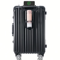 24in Aluminum Frame Carry-On Luggage With USB Port Spinner Wheels TSA Lock Travel Trolley Case For Business Trips And Beach Holidays