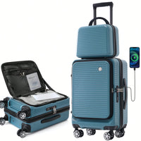 Lightweight 20 Inch Carry-On Luggage With Front Pocket USB Port And TSA Combination Lock, Ideal For Short Business Trips
