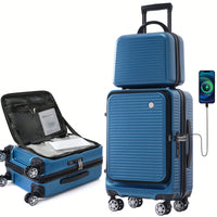 Lightweight 20 Inch Carry-On Luggage With Front Pocket USB Port And TSA Combination Lock, Ideal For Short Business Trips