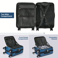 Lightweight 20 Inch Carry-On Luggage With Front Pocket USB Port And TSA Combination Lock, Ideal For Short Business Trips