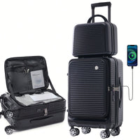 Lightweight 20 Inch Carry-On Luggage With Front Pocket USB Port And TSA Combination Lock, Ideal For Short Business Trips