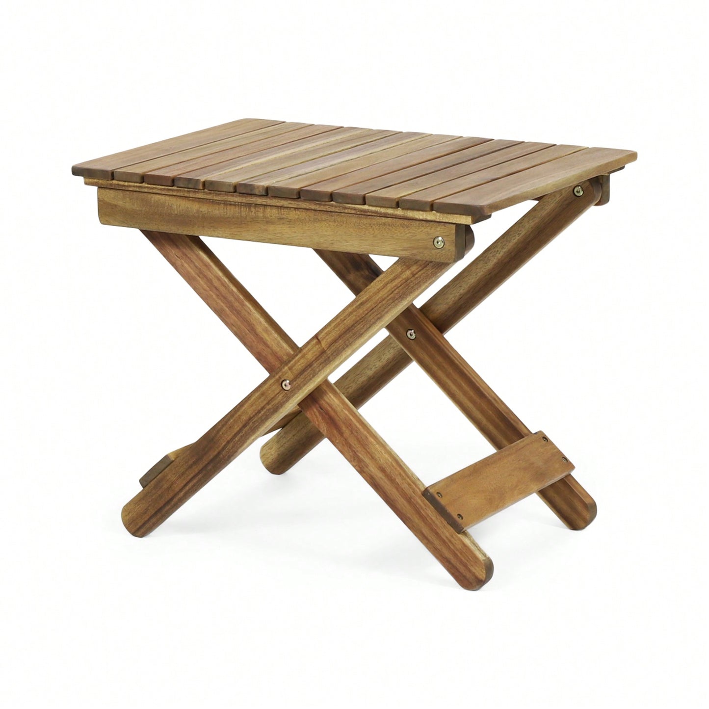 Outdoor Folding Acacia Wood Side Table With Slat Design For Patio And Indoor Use