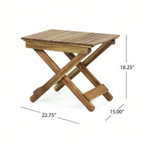 Outdoor Folding Acacia Wood Side Table With Slat Design For Patio And Indoor Use