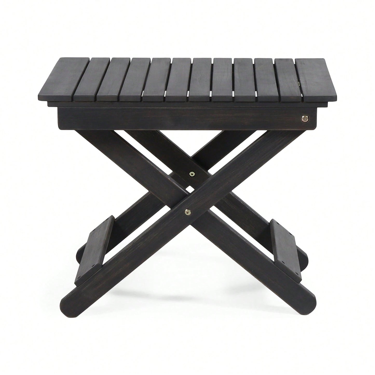 Outdoor Folding Acacia Wood Side Table With Slat Design For Patio And Indoor Use