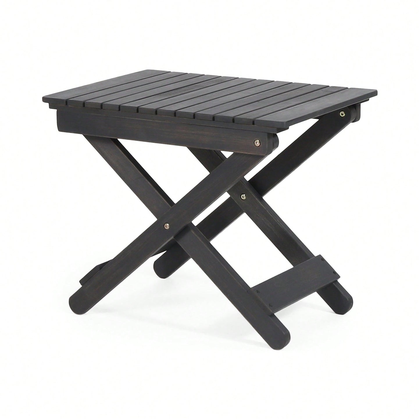 Outdoor Folding Acacia Wood Side Table With Slat Design For Patio And Indoor Use